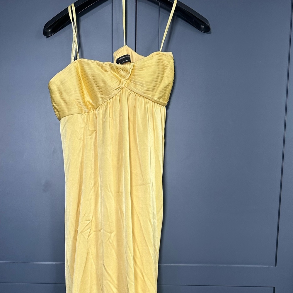 BCBGMaxAzria Yellow Strapless Spaghetti-Strap Dress